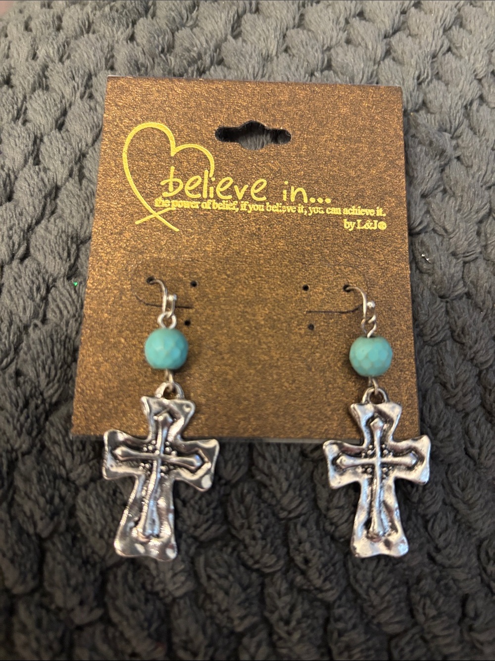 Silver Cross Earrings with Turquoise Beads